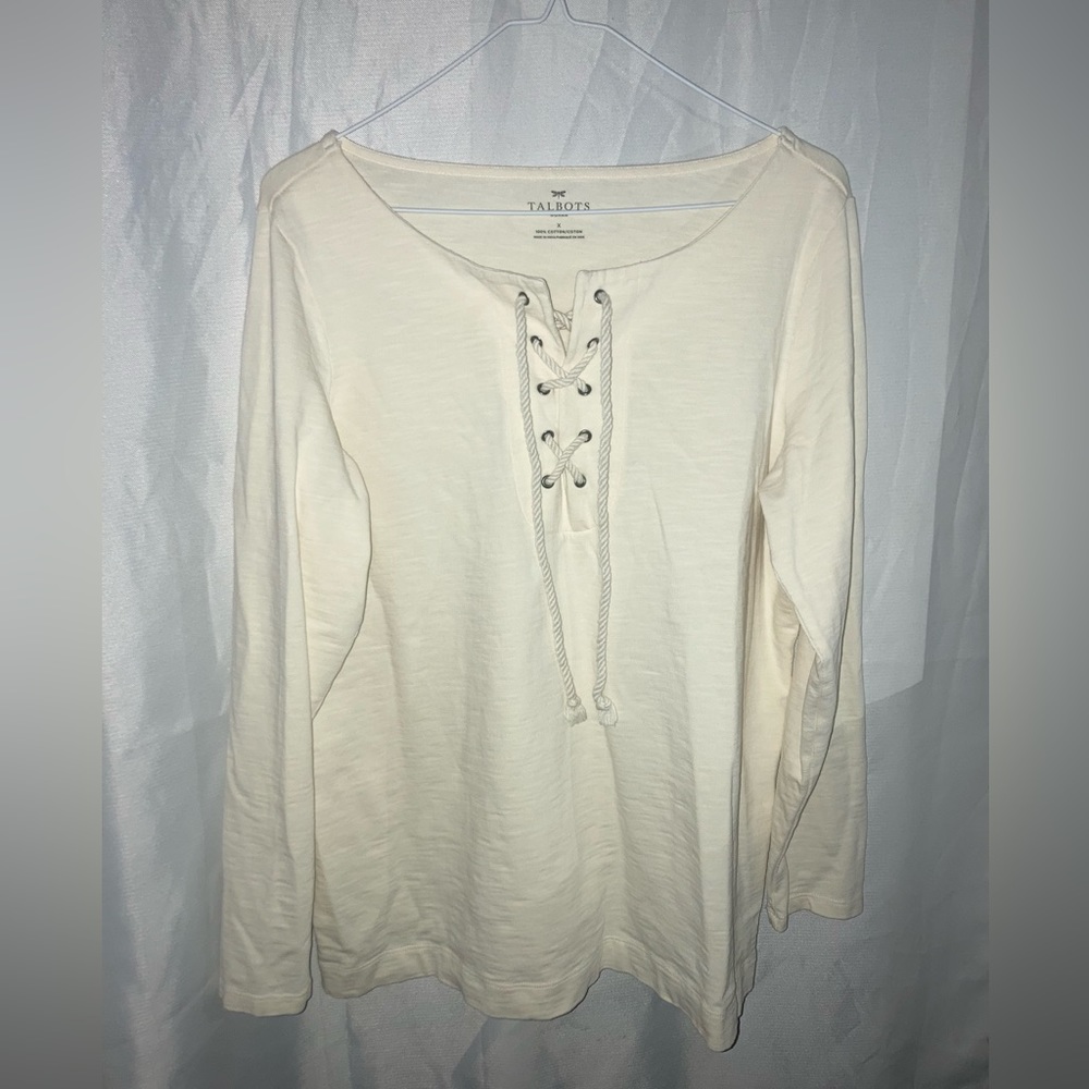 Beautiful Ivory Lace Up Long Sleeve Top.